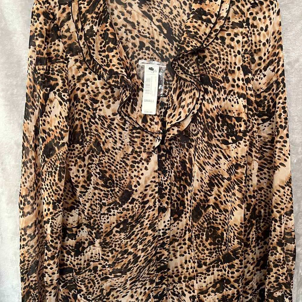jcpenney Leopard Print Ruffle-Trim Blouse - Brown/Black